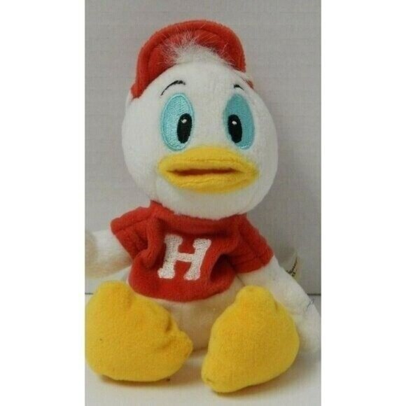 Disney Huey Duck With Tag Bean Bag 8-Inch Plush Toy With Red Hat & "H" Shirt NWT - Picture 4 of 11